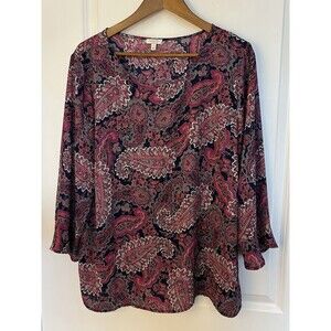 Talbots Womens Shirt Extra Large Blouse Paisley Lightweight Career Purple Fall